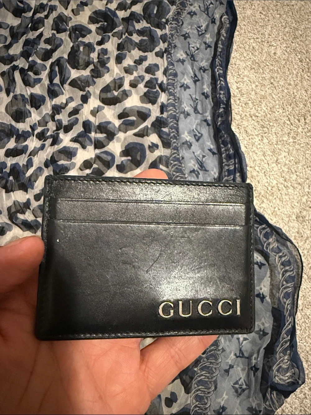 Authentic Gucci Black Leather Card Holder with Silver Logo